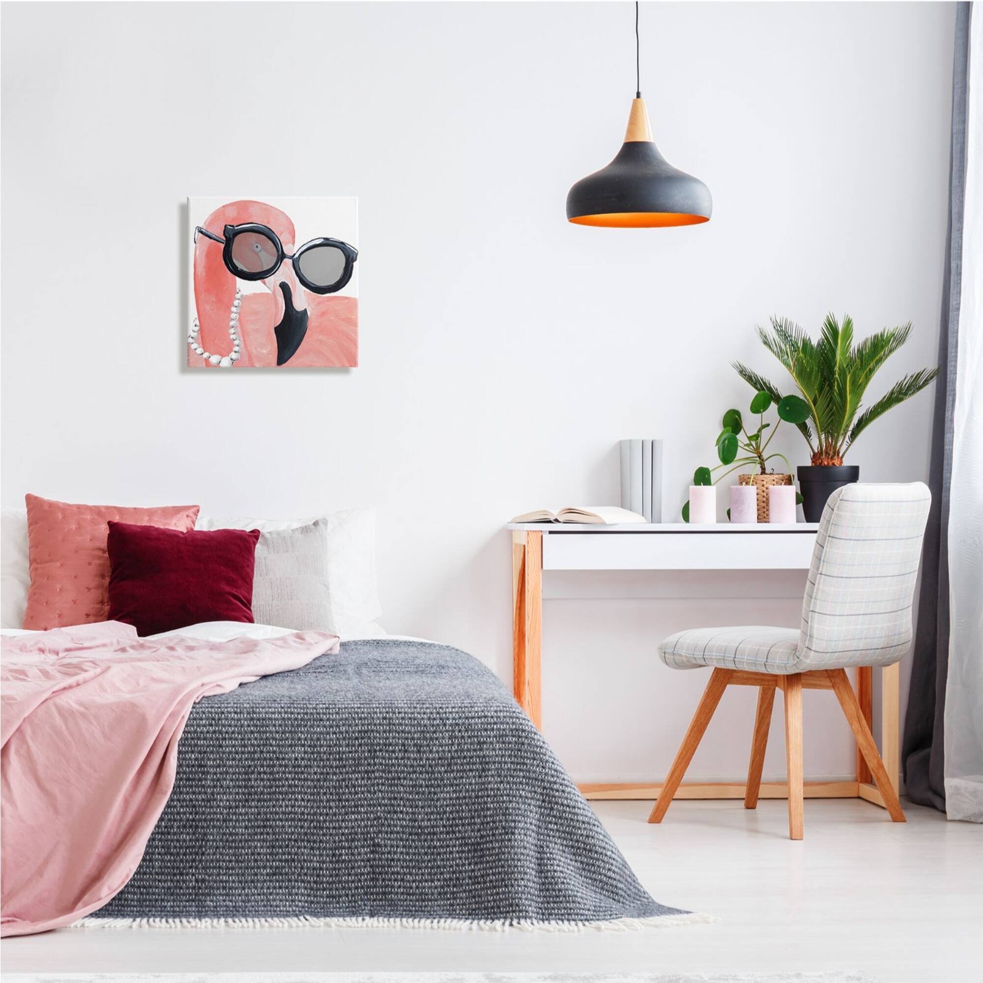 Stupell Industries Glam Fashion Pink Flamingo Sunglasses Pearls Bird Canvas Wall Art